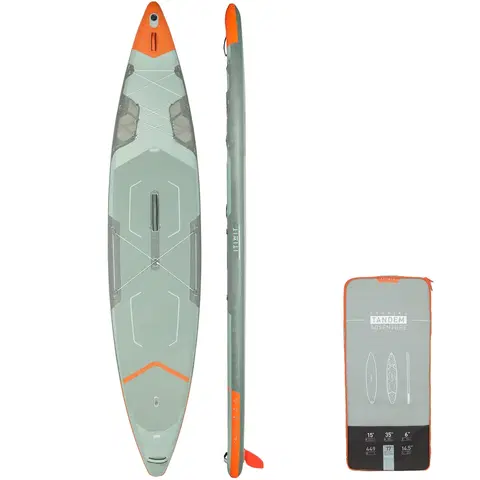 vodné športy Nafukovací paddleboard X500 Tandem vystužený dropstitch 15" - 35" zelený