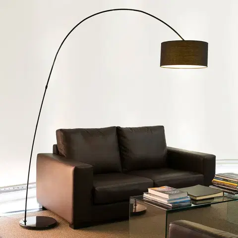 Stojacie lampy do obývačky FARO BARCELONA Ozdobné oblúkové svietidlo PAPUA, čierne