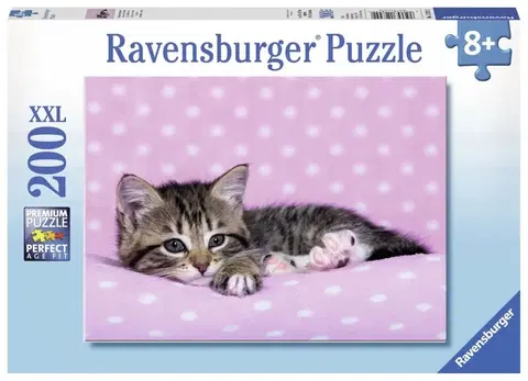 Hračky puzzle RAVENSBURGER - Roztomilé mačiatko na ružovej deke 200 dielikov