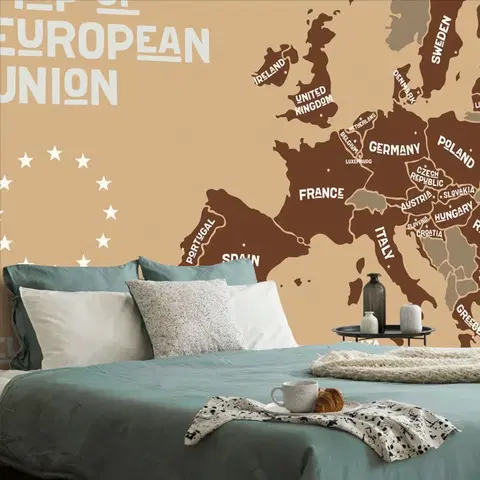 Samolepiace tapety Samolepiaca tapeta hnedá mapa s názvami krajín EÚ