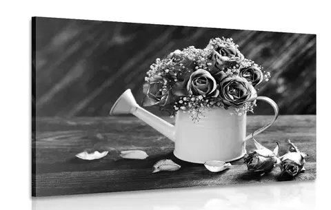 Čiernobiele obrazy Obraz ruže v krhličke v čiernobielom prevedení