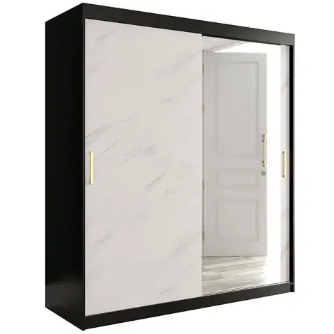 Šatníkové skrine Skriňa Marmur T2 180 čierna/mramor biely