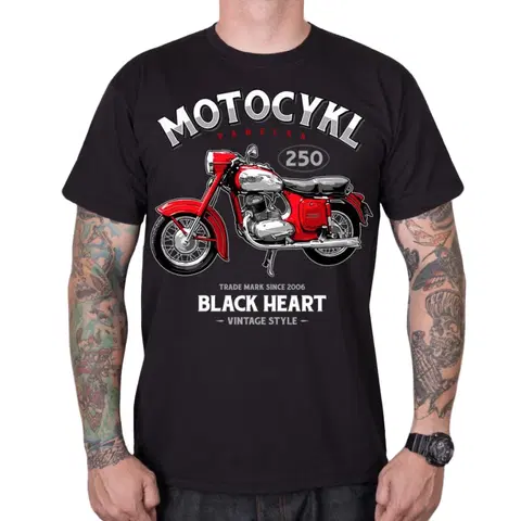 Pánske tričká Tričko BLACK HEART Motocykl Panelka čierna - L