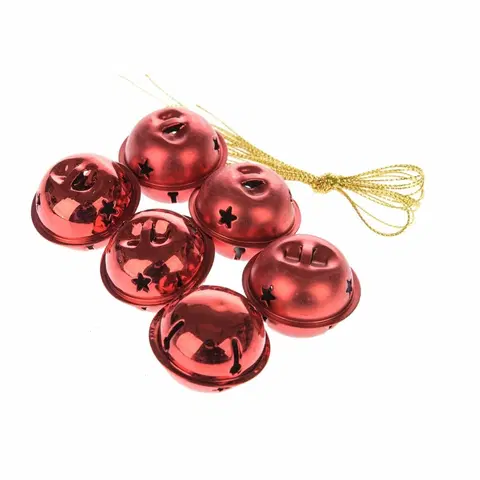 Vianočné dekorácie Súprava kovových závesných rolničiek s hviezdou 6 ks, červená