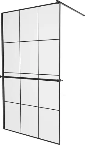 Sprchové dvere MEXEN/S - KIOTO Sprchová zástena WALK-IN s poličkou a držiakom uterákov 120 x 200 cm, transparent/čierna 8 mm, čierna - 800-110-121-70-77 800-120-121-70-77
