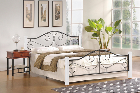 Postele HALMAR Violetta 160 kovová manželská posteľ s roštom biela / čierna