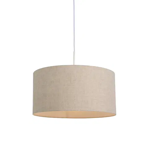 Zavesne lampy Vidiecka závesná lampa biela s bavlneným tienidlom svetlo šedá 50 cm - Combi