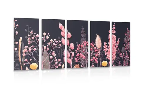 Obrazy zátišie 5-dielny obraz variácie trávy v ružovej farbe