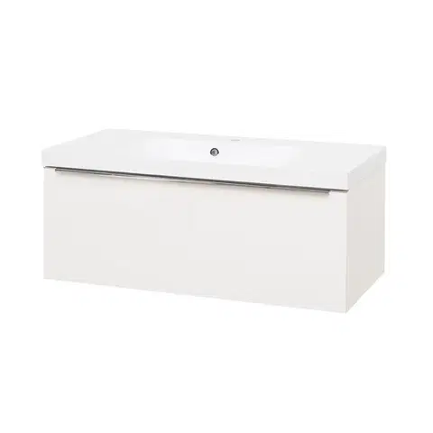 Kúpeľňový nábytok MEREO - Mailo, kúpeľňová skrinka s umývadlom z liateho mramoru 101 cm, biela, chróm madlo CN517M