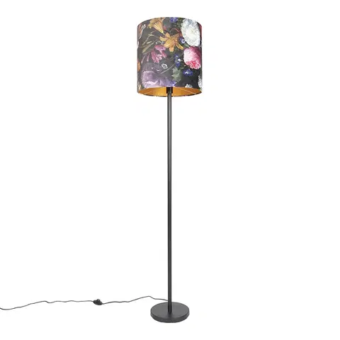 Stojace lampy Romantická stojaca lampa čierna s kvetinovým tienidlom 40 cm - Simplo