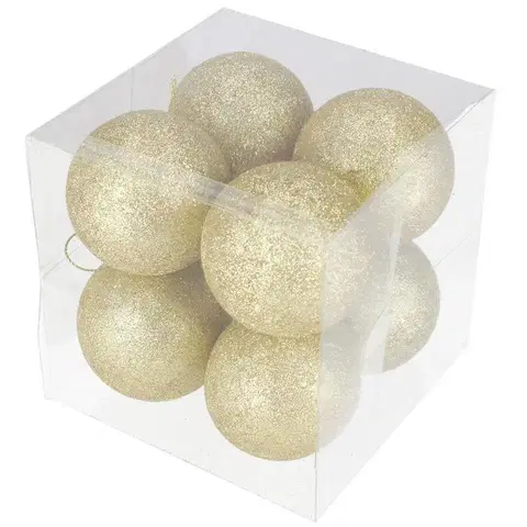Vianočné dekorácie – do vnútra Gule trblietavé krabica 8 ks zlatá