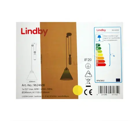 Svietidlá Lindby Lindby - Luster na lanku ALECKS 1xE27/60W/230V 