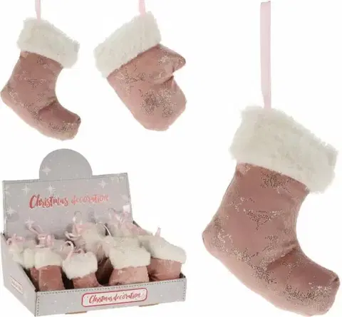 Vianočné dekorácie Kinekus Ozdoba závesná ponožka/rukavica 12 cm ružová mix
