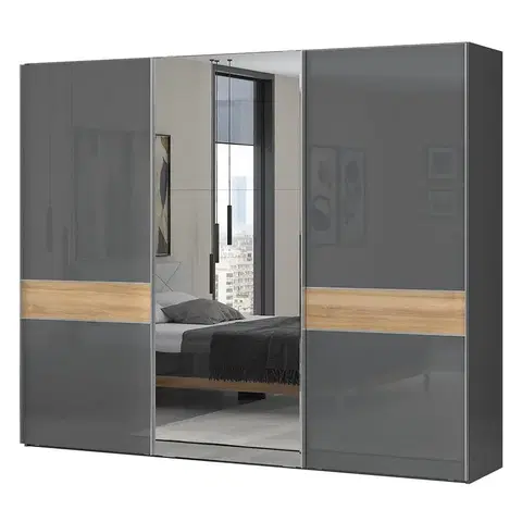 Spálňové skrine s posuvnými dverami Skriňa 3d Onyx so zrkadlom pk281-og/on lakované pacific walnut/a
