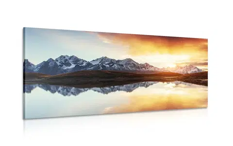 Obrazy prírody a krajiny Obraz oslnivý západ slnka nad horským jazerom