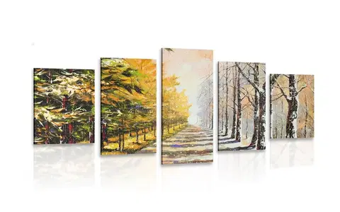 Obrazy prírody a krajiny 5-dielny obraz jesenná alej stromov