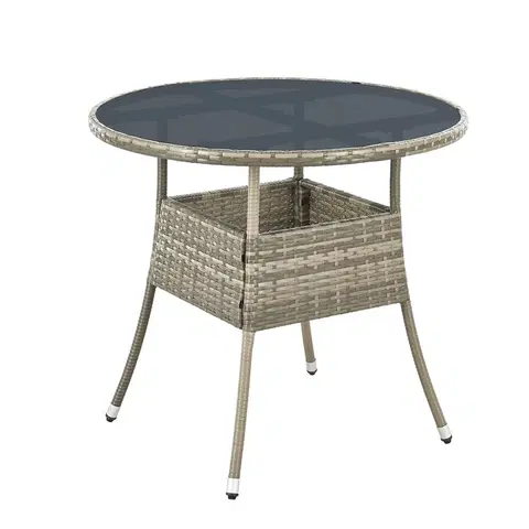 Záhradný ratanový nábytok Juskys Polyratanový záhradný stolík Yoro, okrúhly, sivý 80 cm