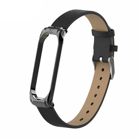 Príslušenstvo k wearables Leather Strap for Xiaomi MiBand 3/4, black