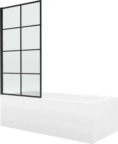 Sprchové dvere MEXEN/S - Cubik obdĺžniková vaňa 160 x 70 cm s panelom + vaňová zástena 80 cm, čierna vzor fix 550316070X9308007077