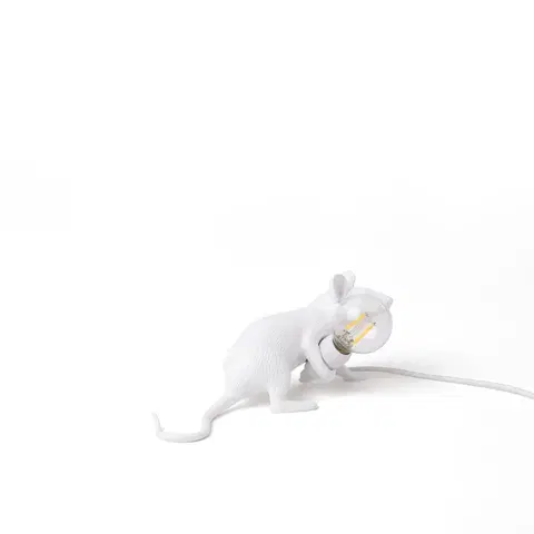 Vnútorné dekoratívne svietidlá SELETTI Stolová LED lampa Mouse Lamp USB ležiaca biela