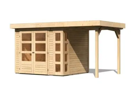 Drevené Drevený záhradný domček KERKO 3 s prístavkom 150 Lanitplast Prírodné drevo