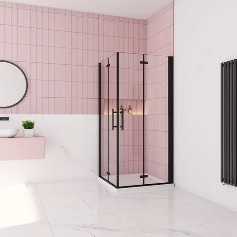 Sprchovacie kúty H K - Sprchovací kút MELODY BLACK R707, 70x70 cm so zalamovacími dverami vrátane sprchovej vaničky z liateho mramoru SE-MELODYBLACKR707/THOR-70SQ