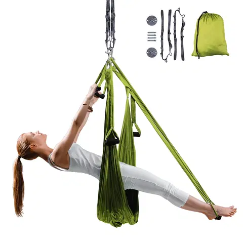 Ostatné fitness náradie Popruhy na aero jogu inSPORTline Hemmok zelené s držiakmi a lanami