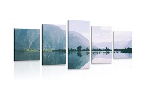 Obrazy prírody a krajiny 5-dielny obraz maľovaná scenéria horského jazera