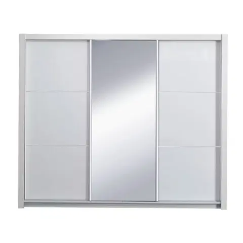 Šatníkové skrine Skriňa s posúvacími dverami, biela/ vysoký biely lesk, 258X213,  ASIENA