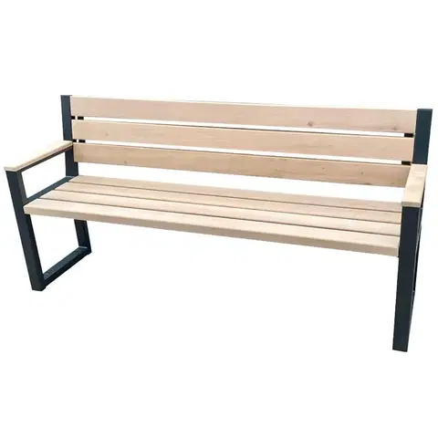 Záhradné drevené lavičky Moderná lavica s operadlem a opierkami prírodné drevo