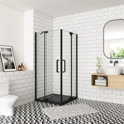 Sprchovacie kúty H K - Sprchovací kút AIRLINE BLACK R108, 100x80 cm, s dvoma jednokrídlovými dverami s pevnou stenou, rohový vstup SE-AIRLINEBLACKR108