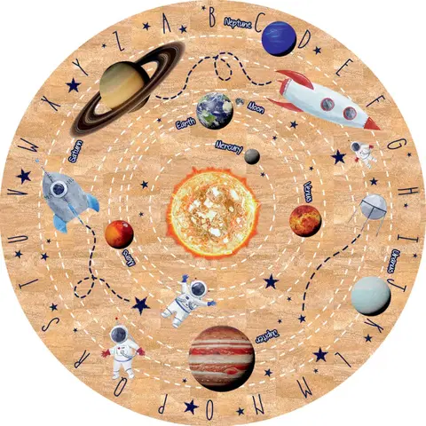 Korkové koberce Kruhový koberec z korku - Vesmír planéty