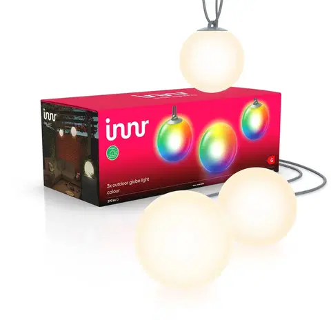 Smart Home vonkajšie osvetlenie Innr Lighting Innr Smart Outdoor Globe Colour LED guľa, 3 kusy
