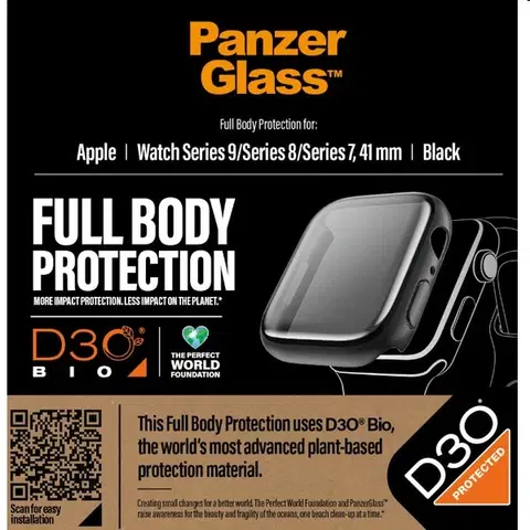 Ochranné fólie pre mobilné telefóny Tvrdené sklo Full Body D3O PanzerGlass pre Apple Watch 987 41 mm, čierne 3689