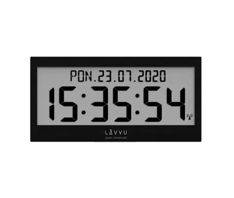 Hodiny Čierne digitálne hodiny s češtinou LAVVU Modig riadené rádiovým signálom LCX0011