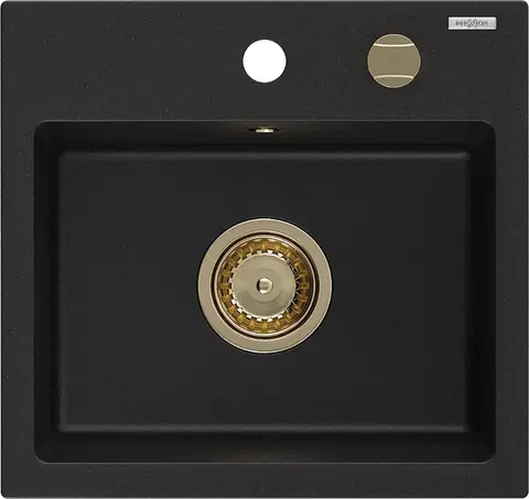 Kuchynské drezy MEXEN/S MEXEN/S - Milo granitový drez 1-miska 435 x 410 mm, čierny, zlatý sifón 6505441000-77-G