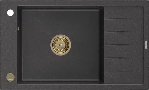 Kuchynské drezy MEXEN/S MEXEN/S - Elias granitový drez 1-miska s odkvapkávačom 795 x 480 mm, čierny kropenatý, zlatý sifón 6511791005-76-G