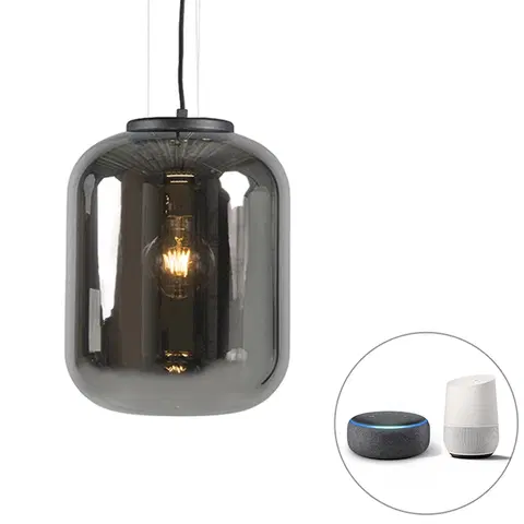 Zavesne lampy Inteligentné závesné svietidlo čierne s dymovým sklom vrátane WiFi A60 - Bliss