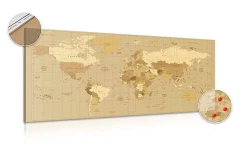 Obrazy na korku Obraz na korku mapa sveta v béžovom odtieni