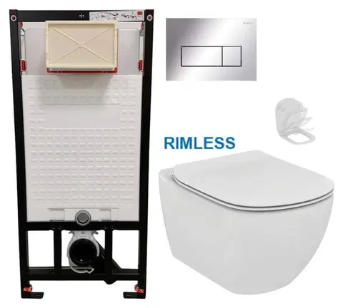 Záchody DEANTE Podstavný rám, pre závesné WC misy + SLIM tlačidlo chrom + WC Ideal Standard Tesi se sedlem RIMLESS CST_WC01 051P TE2