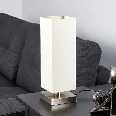 Stolové lampy Lindby Martje – biela stolová lampa so žiarovkou E14