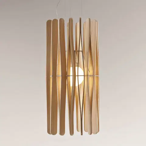 Závesné svietidlá Fabbian Fabbian Stick drevená závesná lampa valcovitá 33cm