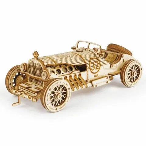 Drevené hračky RoboTime drevené 3D puzzle Závodné auto