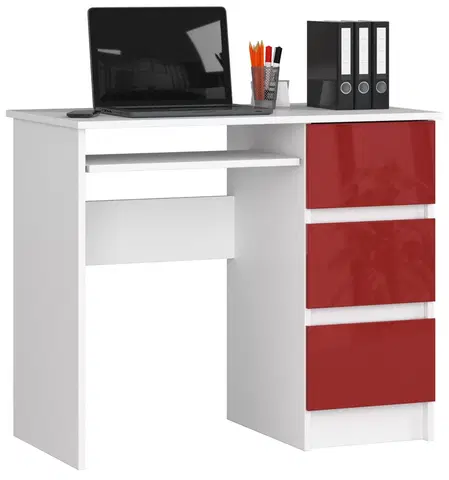Písacie stoly Moderný písací stôl JIRÍ90P, biely / červený lesk