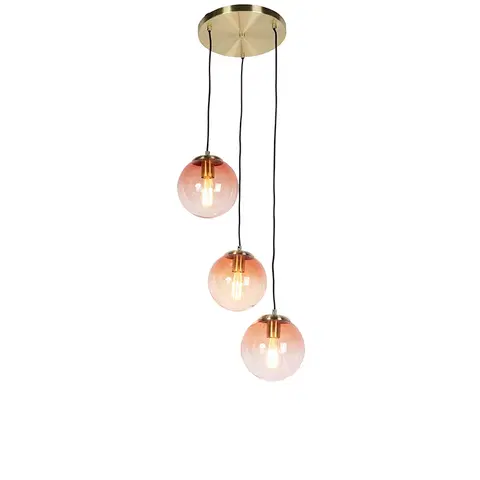 Zavesne lampy Art deco závesná lampa mosadz 45 cm 3-svetloružová - Pallon