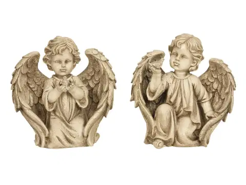 Sošky, figurky - anjeli MAKRO - Anjel kľačiaci s vtáčikom 26cm rôzne druhy