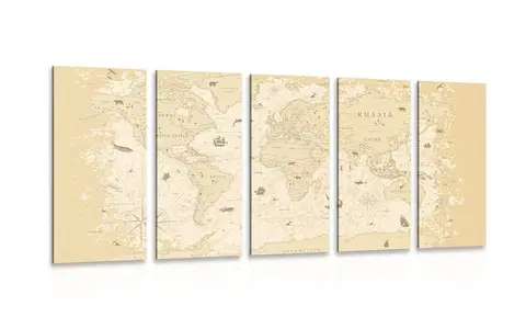 Obrazy mapy 5-dielny obraz mapa v béžovom prevedení