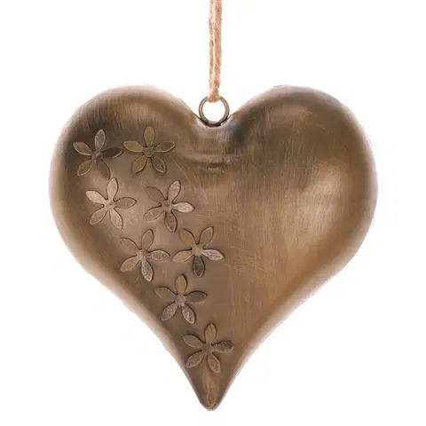 Bytové dekorácie Srdce kovové Kvety, farba medi, 15 x 15 x 4 cm​