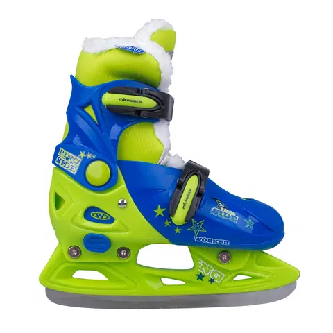 Korčule na ľad Chlapčenské zimné korčule WORKER Kelly Pro Boy - s kožušinkou modro-zelená - S (33-36)