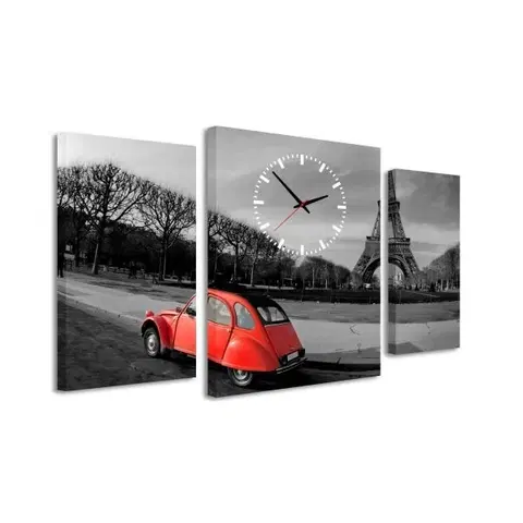 Hodiny 3-dielný obraz s hodinami, Paris 2, 95x60cm